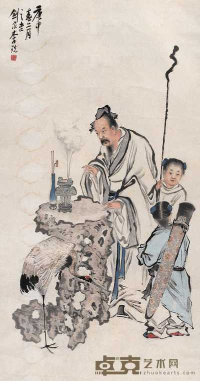 李铣 仙鹤长寿 立轴 93×175cm